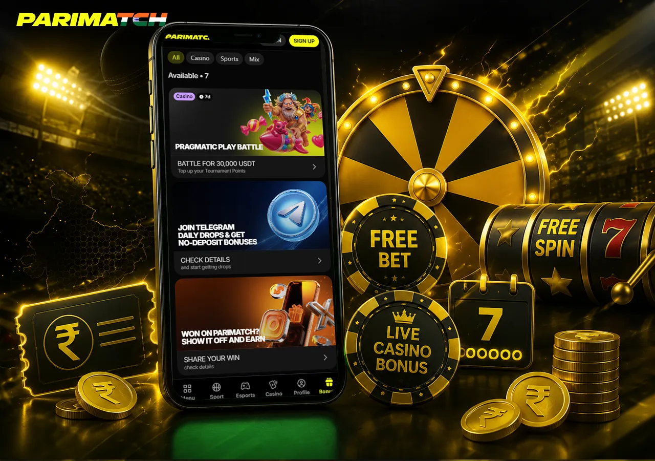 Exclusive Parimatch App bonuses with prize wheel, free bet offer and free spins